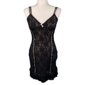 Vintage Y2K Guess Black Lace Ruffle Hem Babydoll Dress Large Coquette Whimsigoth